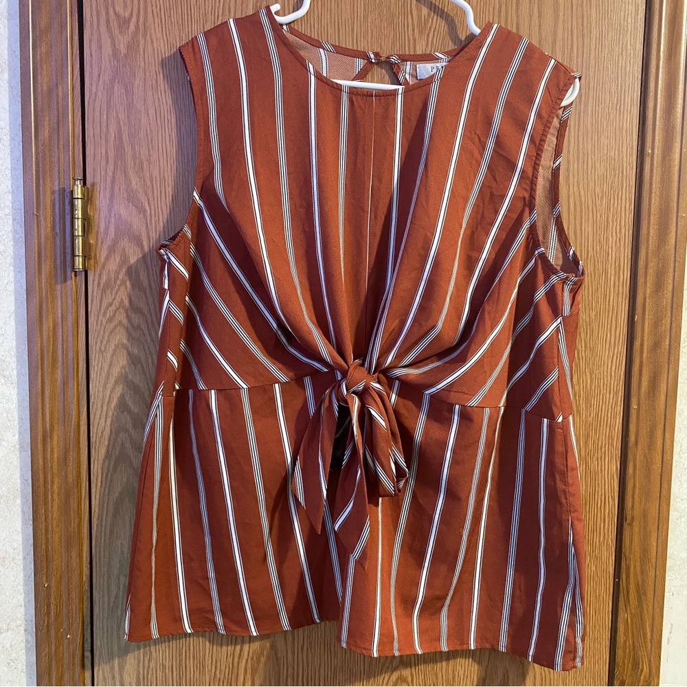 Peña Women’s Tank Top – XXL – Rust Brown Stripe Twist Front
